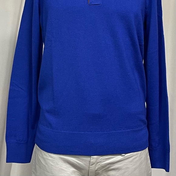 New Small Polo Ralph Lauren Leather Trimmed Royal Blue Quarter Button Sweater - Picture 4 of 7